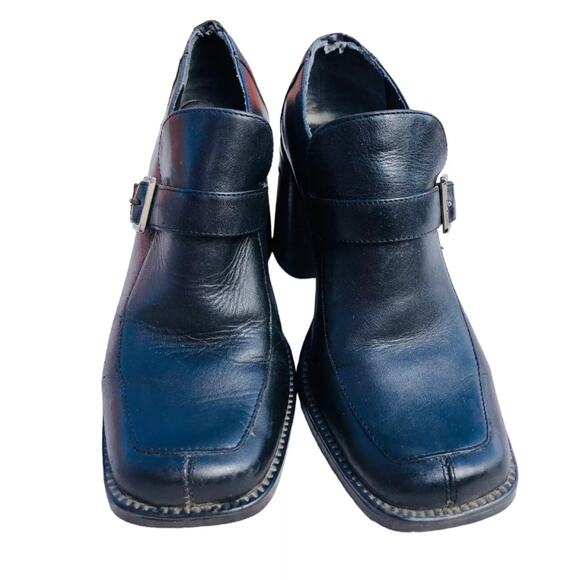 Wild Pair Womens Shoes Black Leather Block High Heel Loafers 90's Y2k Size 7 - Picture 4 of 9